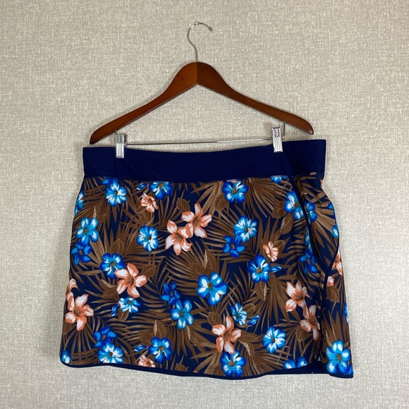 Lands End Women's Quick Dry Board Skort Swim Skirt Deep Navy Tropic Palm - Picture 1 of 6